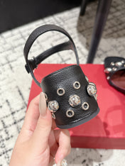 VLTN STUDDED BLOCK HEEL SANDALS 25S 60 MM IN BLACK LAMBSKIN