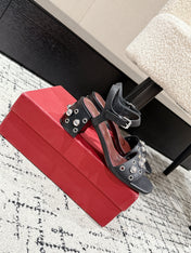 VLTN STUDDED BLOCK HEEL SANDALS 25S 60 MM IN BLACK LAMBSKIN