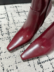 YSL 25S PLATFORM KNEE-HIGH BOOTS 70 MM IN WINE RED LAMBSKIN