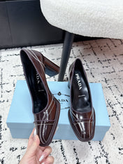 PRADA 26S BOWLING-STYLE HIGH HEELS 70MM IN DARK BROWN GLOSSY CALFSKIN