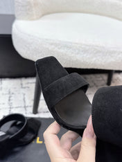 ALAIA 26S DOUBLE STRAP WEDGE SANDALS 110 MM IN BLACK SUEDE