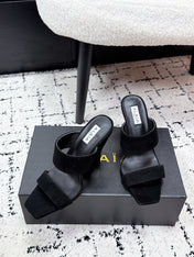 ALAIA 26S DOUBLE STRAP WEDGE SANDALS 70 MM IN BLACK SUEDE