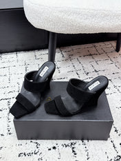 ALAIA 26S DOUBLE STRAP WEDGE SANDALS 95 MM IN BLACK SUEDE