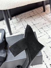 ALAIA 26S DOUBLE STRAP WEDGE SANDALS 110 MM IN BLACK SUEDE