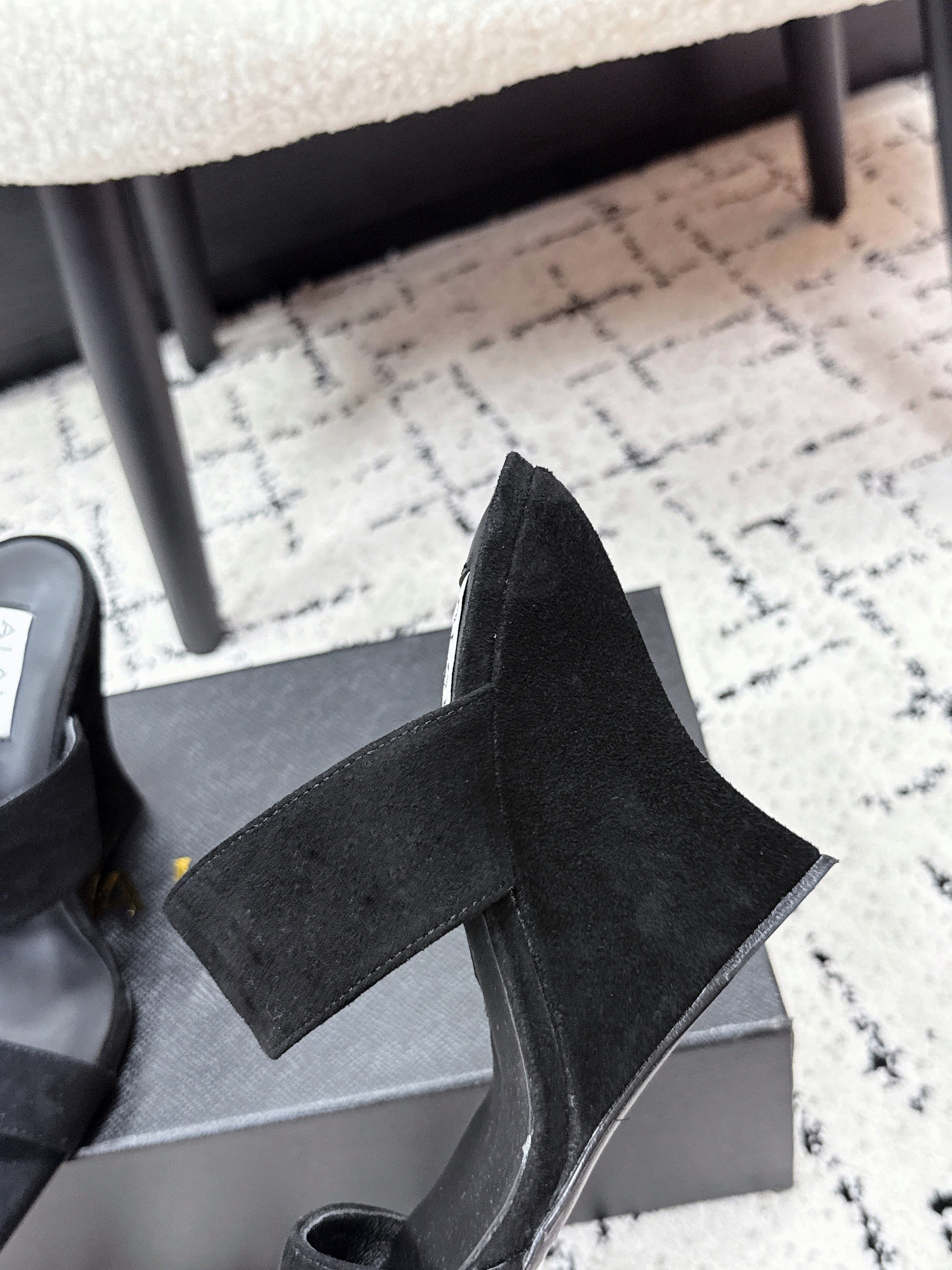 ALAIA 26S DOUBLE STRAP WEDGE SANDALS 110 MM IN BLACK SUEDE