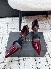 ALAIA 26S POINTED-TOE HEELS 90 MM IN DARK RED PATENT CALFSKIN