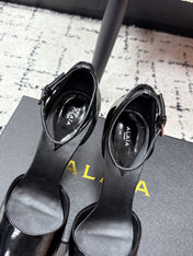 ALAIA 26S POINTED-TOE HEELS 90 MM IN BLACK PATENT CALFSKIN