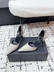 ALAIA 26S POINTED-TOE HEELS 90 MM IN LIGHT GREY PATENT CALFSKIN
