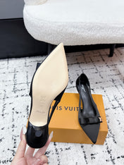 LV 26S SLINGBACK PUMPS 50MM IN BLACK SATIN WITH BOW