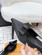 LV 26S SLINGBACK PUMPS 50MM IN BLACK SATIN WITH BOW
