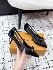 LV 26S SLINGBACK PUMPS 50MM IN BLACK SATIN WITH BOW