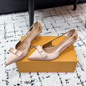 LV 26S SLINGBACK PUMPS 50MM IN DARK BEIGE SATIN WITH BOW
