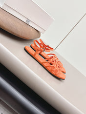 LOEWE 26S SQUARE TOE SANDALS IN ORANGE CALFSKIN LOGO