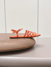 LOEWE 26S SQUARE TOE SANDALS IN ORANGE CALFSKIN LOGO