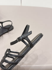 LOEWE 26S SQUARE TOE SANDALS IN BLACK CALFSKIN LOGO