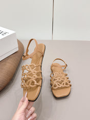 LOEWE 26S SQUARE TOE SANDALS IN LIGHT BROWN CALFSKIN LOGO