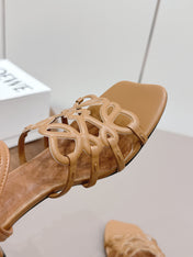 LOEWE 26S SQUARE TOE HEEL SANDALS 50MM IN LIGHT BROWN CALFSKIN LOGO