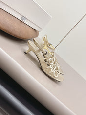 LOEWE 26S SQUARE TOE HEEL SANDALS 50MM IN GOLD CALFSKIN LOGO