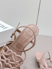 LOEWE 26S SQUARE TOE HEEL SANDALS 50MM IN PINK CALFSKIN LOGO