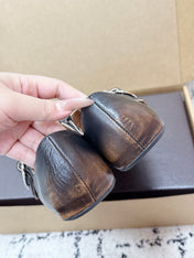 ALAIA 26S CROSS-STRAP BALLET FLATS IN MOTTLED DARK BROWN LAMBSKIN