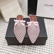 CHANEL 26S POINTED-TOE MULES IN LIGHT PINK MESH