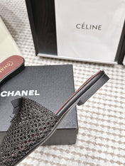 CHANEL 26S POINTED-TOE MULES IN BLACK MESH