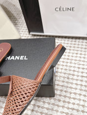 CHANEL 26S POINTED-TOE MULES IN DUSTY PINK MESH