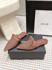 CHANEL 26S POINTED-TOE MULES IN DUSTY PINK MESH
