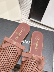 CHANEL 26S POINTED-TOE MULES IN DUSTY PINK MESH