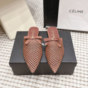 CHANEL 26S POINTED-TOE MULES IN DUSTY PINK MESH