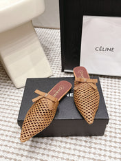 CHANEL 26S POINTED-TOE MULES IN CAMEL BROWN MESH