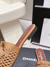 CHANEL 26S POINTED-TOE MULES IN CAMEL BROWN MESH