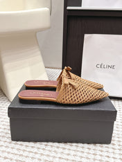 CHANEL 26S POINTED-TOE MULES IN CAMEL BROWN MESH