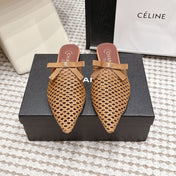 CHANEL 26S POINTED-TOE MULES IN CAMEL BROWN MESH