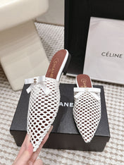 CHANEL 26S POINTED-TOE MULES IN WHITE MESH
