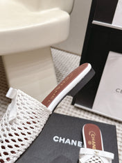 CHANEL 26S POINTED-TOE MULES IN WHITE MESH