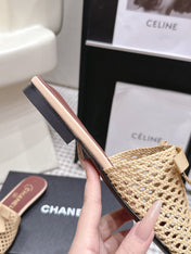 CHANEL 26S POINTED-TOE MULES IN BEIGE MESH