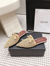CHANEL 26S POINTED-TOE MULES IN BEIGE MESH