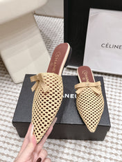 CHANEL 26S POINTED-TOE MULES IN BEIGE MESH