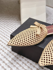 CHANEL 26S POINTED-TOE MULES IN BEIGE MESH