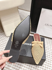 CHANEL 26S POINTED-TOE MULES IN BEIGE MESH