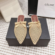 CHANEL 26S POINTED-TOE MULES IN BEIGE MESH