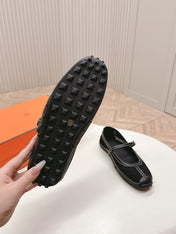 KICHU BALLET FLAT IN BLACK CROCHET KNIT AND CALFSKIN