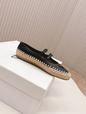 PRADA 26S MARY JANE ESPADRILLES SHOES IN BLACK CALFSKIN WITH LOGO