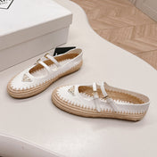 PRADA 26S MARY JANE ESPADRILLES SHOES IN WHITE CALFSKIN WITH LOGO