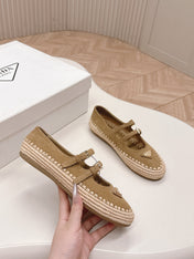 PRADA 26S MARY JANE ESPADRILLES SHOES IN BROWN SUEDE WITH LOGO