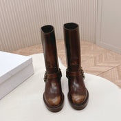 CHLOÉ 26S BOOTS 45 MM IN BROWN CALFSKIN