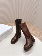 CHLOÉ 26S BOOTS 45 MM IN DARK BROWN CALFSKIN