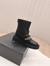 CHANEL ANKLE BOOTS 25S IN BLACK LAMBSKIN EMBOSSED LOGO WITH GOLD HARDWARE