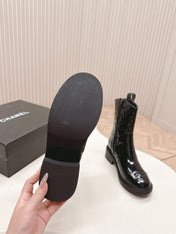 CHANEL ANKLE BOOTS 25S IN BLACK GLOSSY LAMBSKIN WITH GOLD HARDWARE